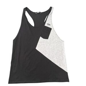 Mens Colorblock‎ Muscle Tank Top Gray Black Size M Minimalist Racerback Casual